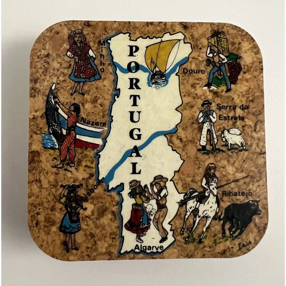 Vintage Portugal Tourist Souvenir Coaster Set Of 6 Drinks Portugese History Cup